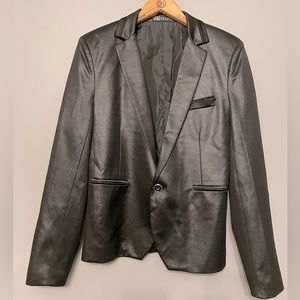 Black trendy blazer / sports jacket. Semi-reflective polyester material. Size S.